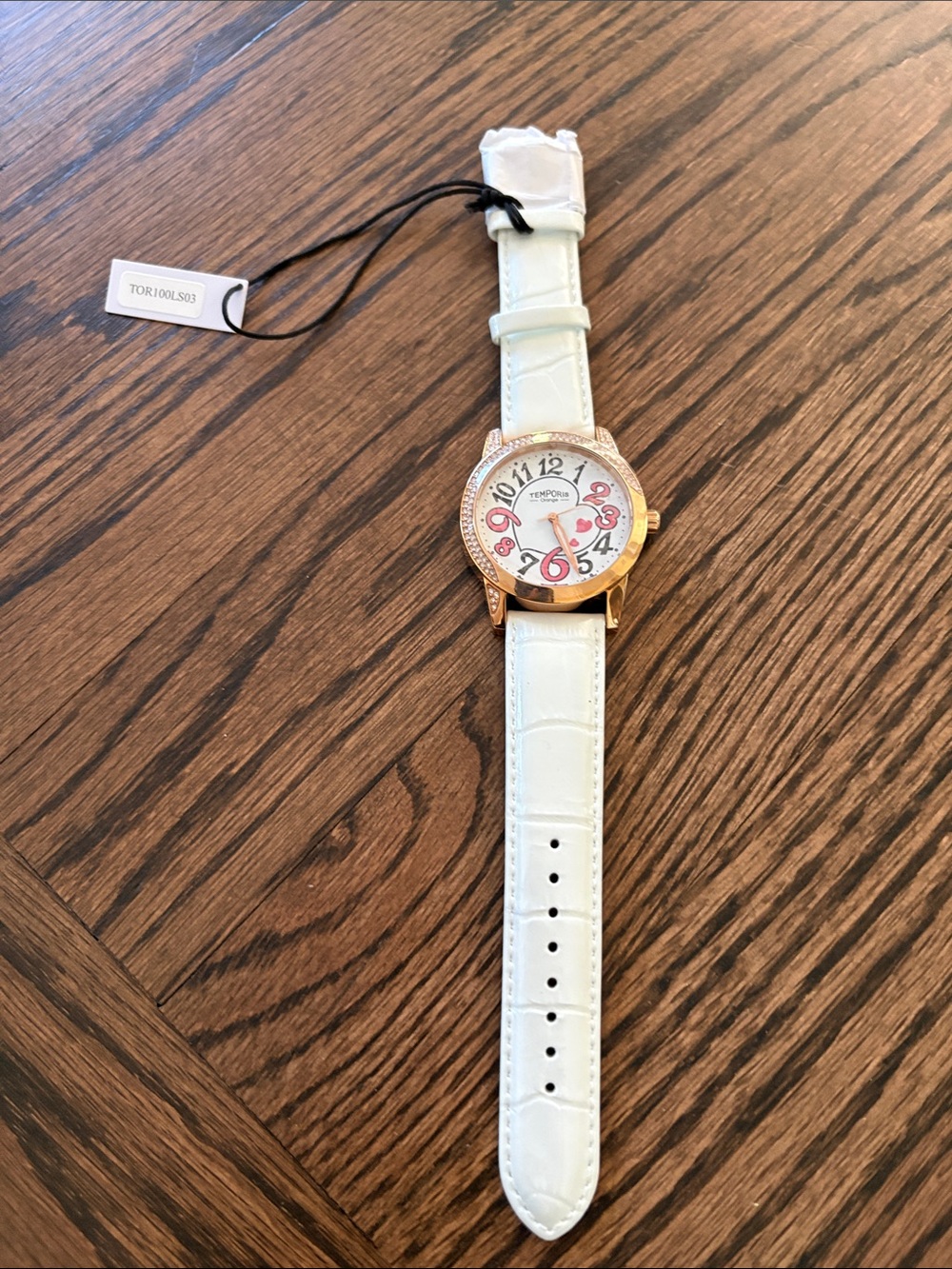 NWT Temporis Women’s Watch w/ Rose Gold Hardware, Beveled Crystals, Leather Band